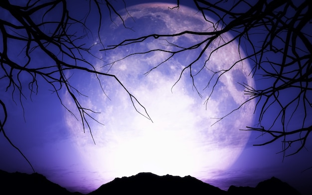 3D rendent d&#39;un paysage Halloween avec la lune