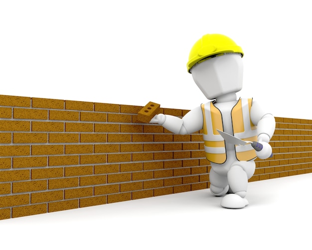 Photo gratuite 3d rendent d'une personne qui construit un mur de briques
