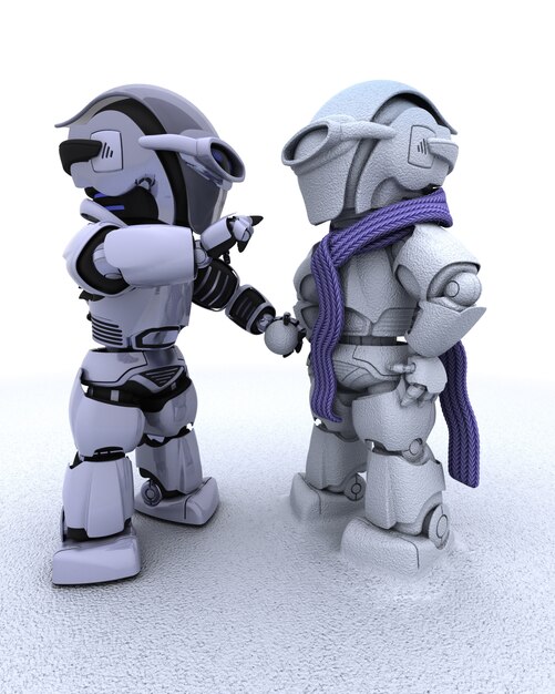 3D rendent d&#39;un robot construire un bonhomme de neige