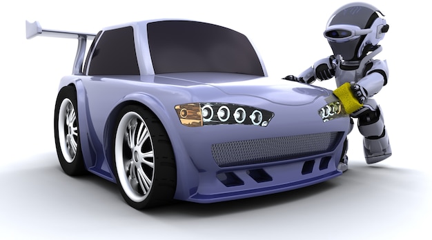 3D rendent d&#39;un robot laver une voiture