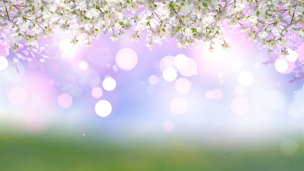 Photo gratuite 3d render de cerisier fleur sur un fond de lumières bokeh