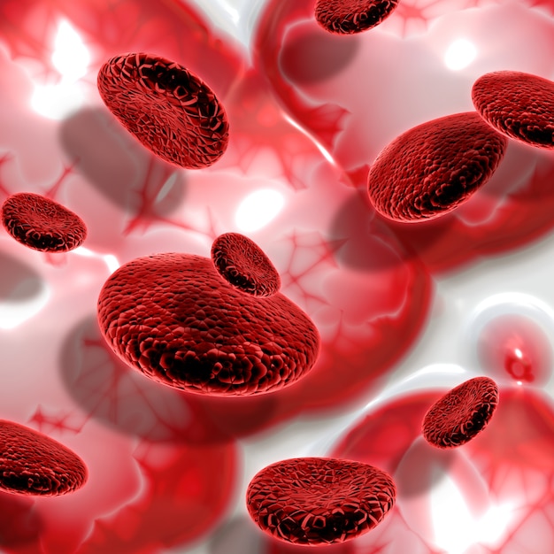 3D render of blood cells on abstract background