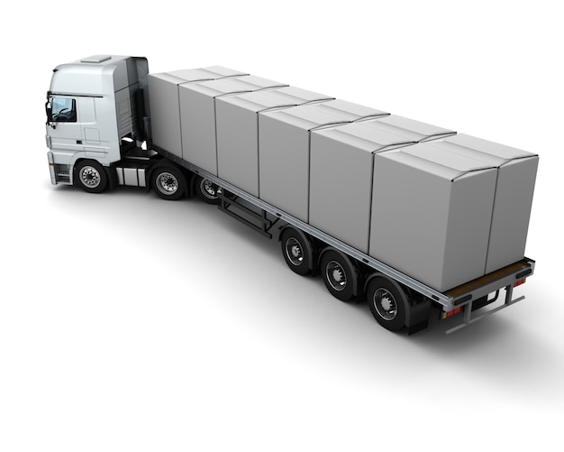 Photo gratuite 3d render of hgv truck shipping white boxes