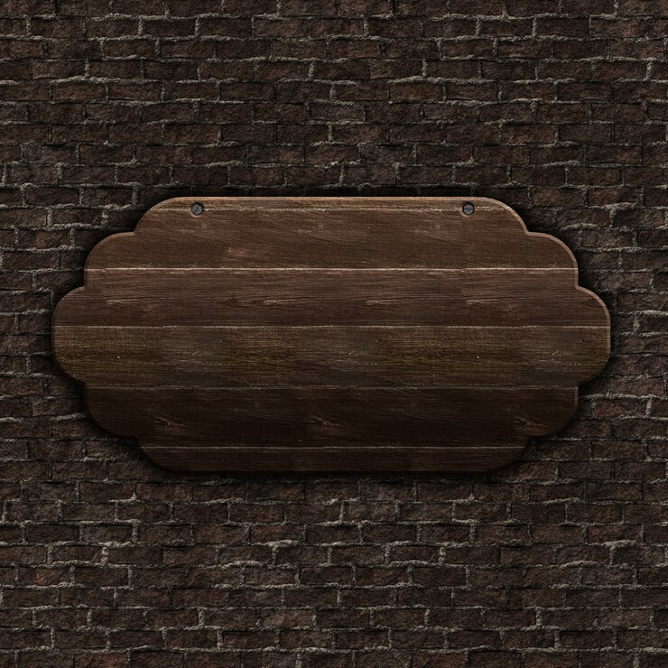 Photo gratuit 3d render of old wood sign on brick wall