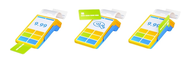 Photo gratuite 3d render pos terminal chèque papier facture et carte