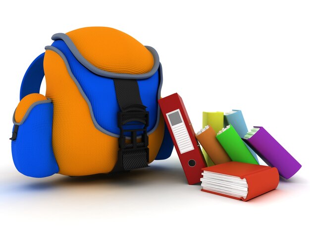 3D Render d&#39;un sac et livres scolaires