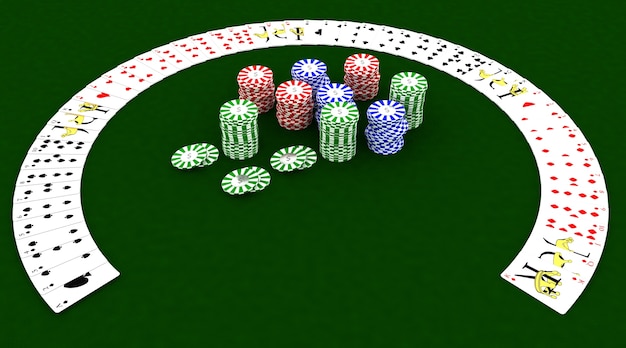 Photo gratuite 3d rendu de jetons de casino et de cartes à jouer
