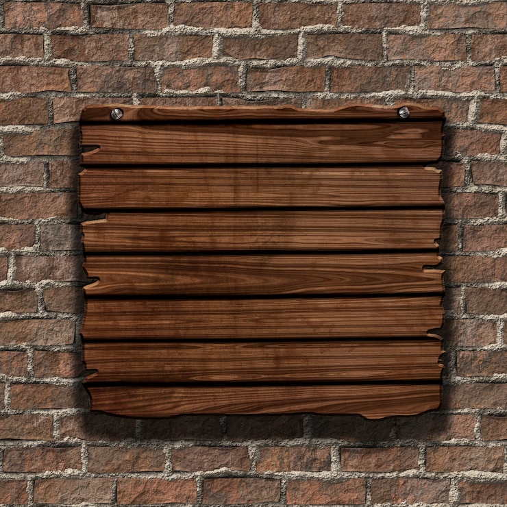 Photo gratuit 3d rendu d&#39;un panneau en bois grunge sur un vieux mur de briques