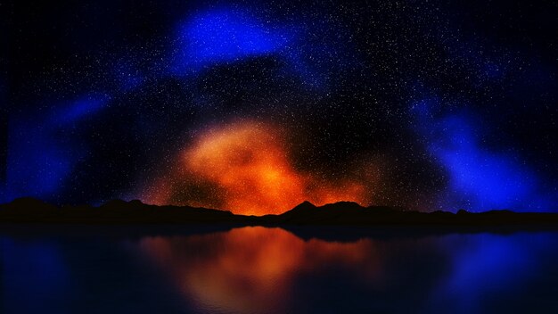 3D rendu d&#39;un paysage avec le ciel nocturne coloré