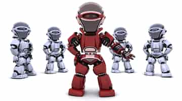 Photo gratuite 3d rendu d'un robot rouge menant une équipe