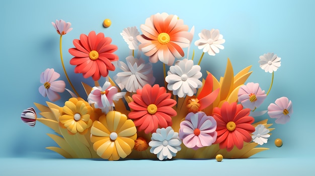 3d, résumé, belles fleurs