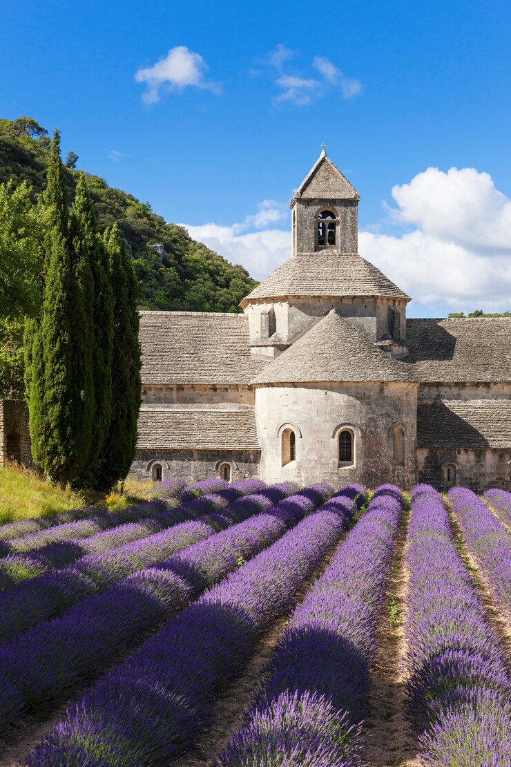 Photo gratuit abbaye de sénanque et champ de lavande. france.