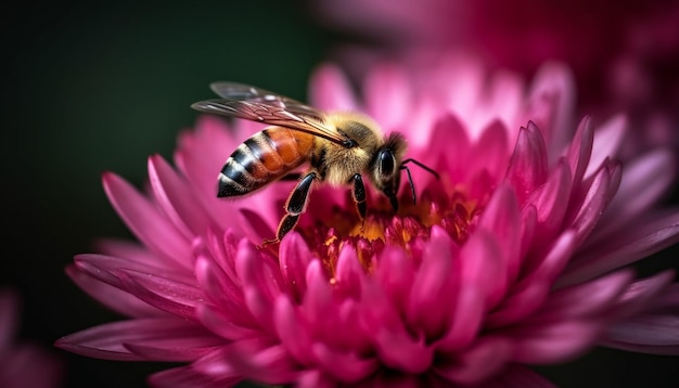 Une abeille occupée pollinise une IA générative de fleurs jaunes vibrantes