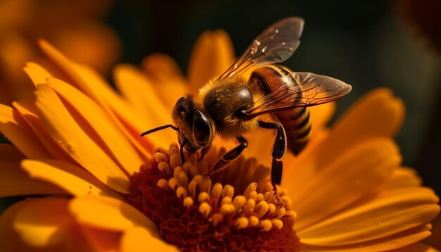 Abeille occupée à ramasser du pollen jaune généré par l'IA