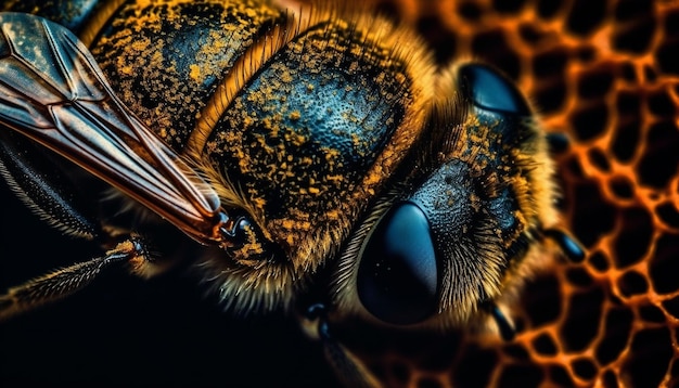 Photo gratuite abeille rayée jaune et noire au point générée par l'ia
