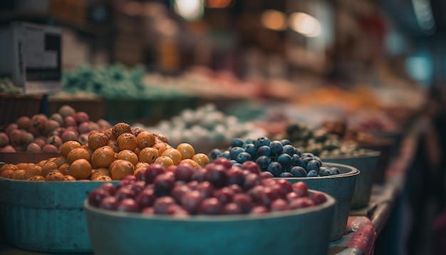 Abondance de fruits frais biologiques dans un grand panier généré par l'IA
