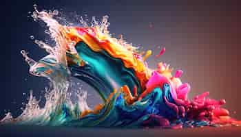 Photo gratuite abstrait coloré splash 3d fond génératif fond ai