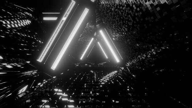 Abstrait futuriste en niveaux de gris avec des effets de lumière