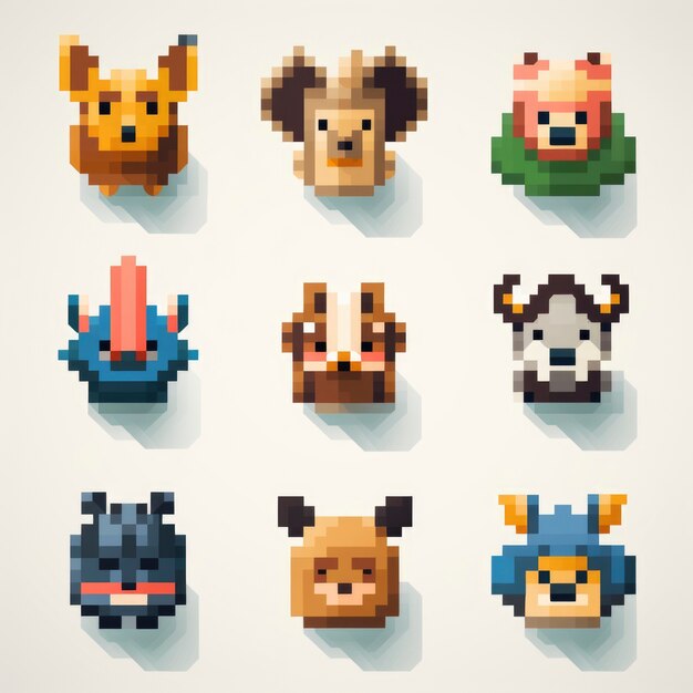 Actifs de jeu d'animaux à 8 bits