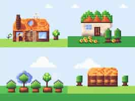 Photo gratuite actifs de jeu de ferme à 8 bits