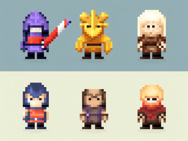 Photo gratuite actifs de jeu de personnages à 8 bits