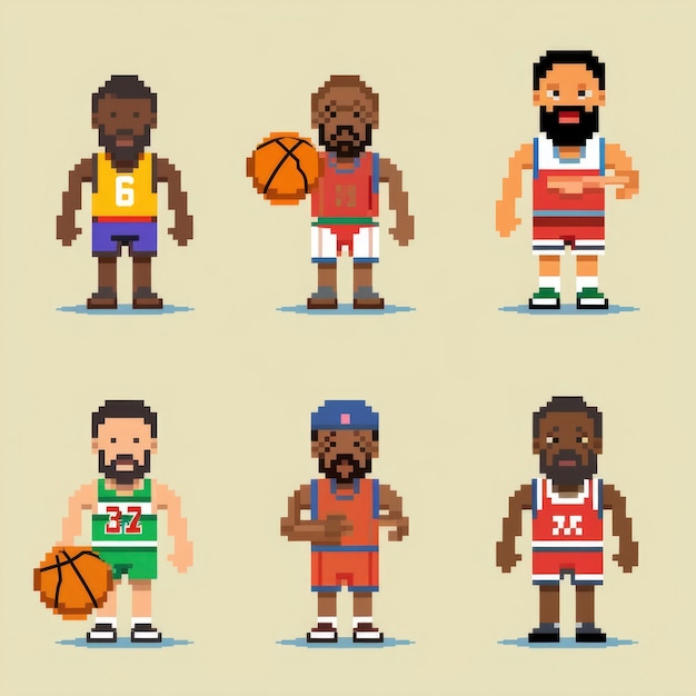 Photo gratuite actifs de jeu de personnages de joueurs de basket-ball à 8 bits