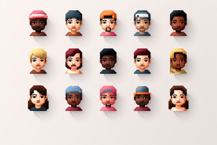 Photo gratuit actifs de jeu de têtes de personnages à 8 bits