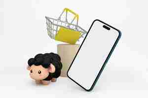 Photo gratuite adha shopping basket et phone perpsective side in white background