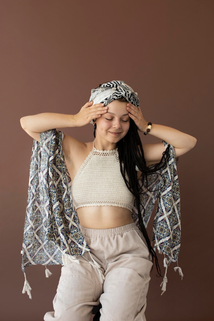 Photo gratuit adolescente avec des vêtements hippies et des dreadlocks