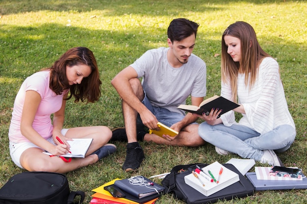 Photo gratuite les adolescents étudient dans le parc ensemble