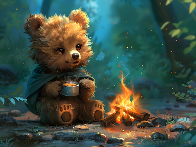 Photo gratuite adorable bear illustration in digital art style
