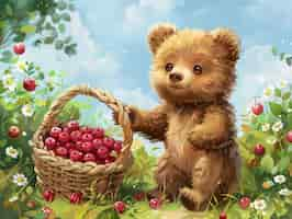 Photo gratuite adorable bear illustration in digital art style