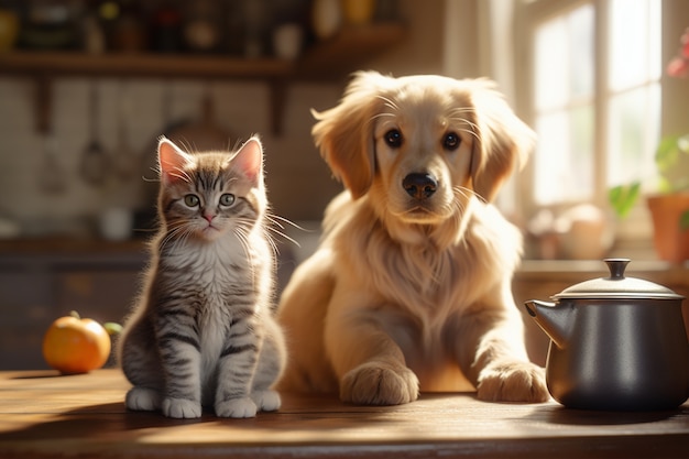 Photo gratuite adorable chaton avec chien