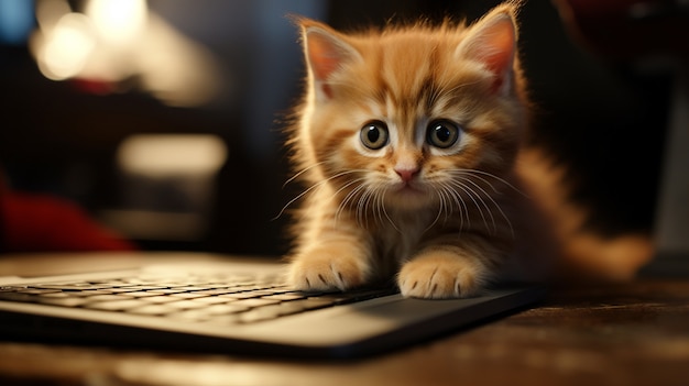 Adorable chaton avec clavier