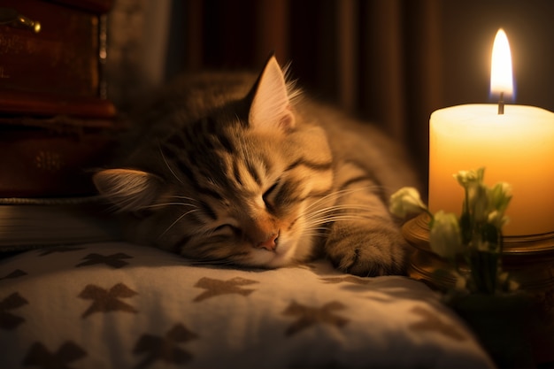 Photo gratuite adorable chaton qui dort