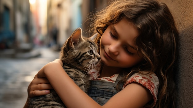 Photo gratuite adorable chaton avec son propriétaire