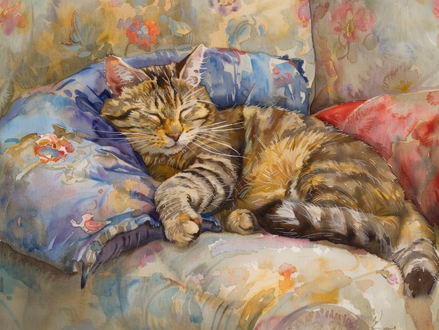 Photo gratuite une adorable illustration d'aquarelle de chat