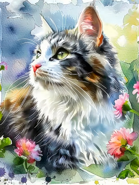 Une adorable illustration d'aquarelle de chat