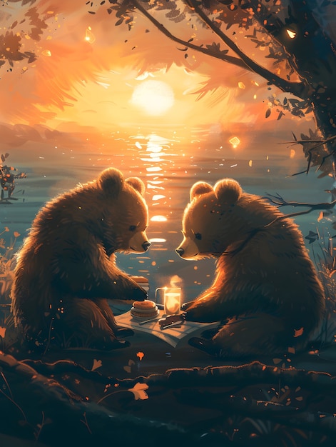 Une adorable illustration d'ours dans le style de l'art numérique