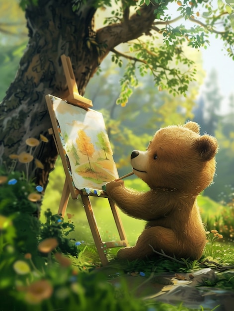 Photo gratuite une adorable illustration d'ours dans le style de l'art numérique