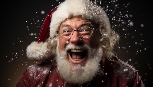 Photo gratuite un adulte souriant célèbre la neige hivernale avec de joyeux flocons de neige tombant générés par l'intelligence artificielle