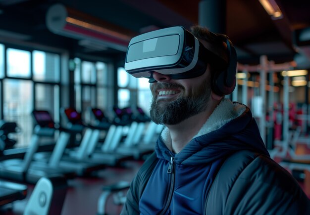 Des adultes faisant du fitness à travers la réalité virtuelle