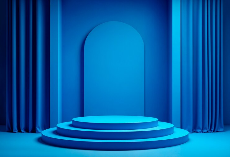 Photo gratuit affichage sur le podium bleu