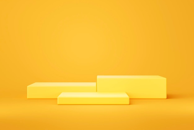 Photo gratuite affichage de produit vide de piédestal de studio de podium moderne jaune minimal pour montrer la plate-forme de produit sur le rendu 3d de fond jaune