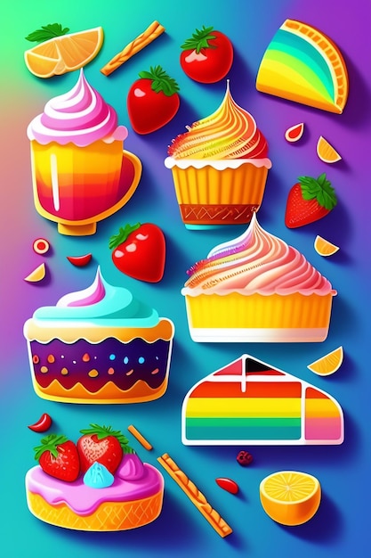 Photo gratuite une affiche colorée avec différentes saveurs de nourriture dont un arc-en-ciel.