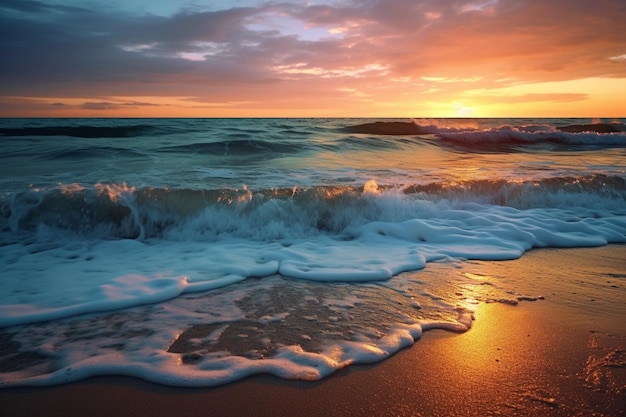 Photo gratuite des affiches colorées et rêveuses du coucher de soleil sur la plage