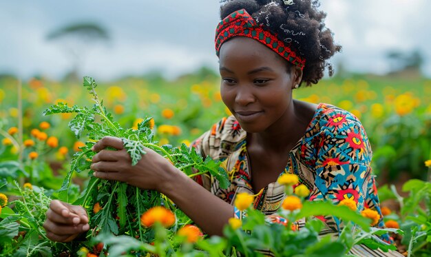 Photo gratuite des africains photoréalistes récoltant divers légumes et céréales