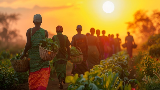 Des Africains récoltent des légumes