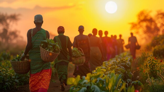 Des Africains récoltent des légumes