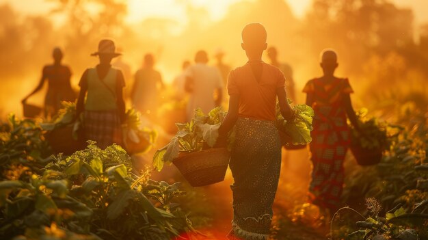 Des Africains récoltent des légumes